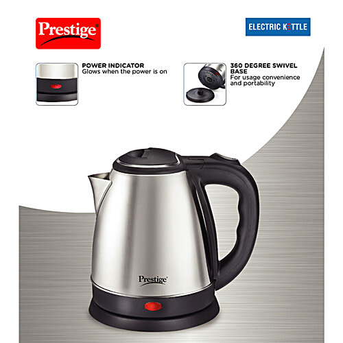 Prestige Electric Kettle PKOSS 1.8, 1500W - Silver, Black, Automatic Cut Off, Stainless Steel, 1 Unit  