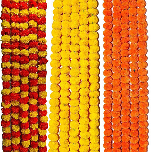 Se7en Toran/ Mala/ Bandhanwar/ Artificial Marigold Flower - For Decoration, Assorted, 2 pcs (Color May Vary As Per Availability) 