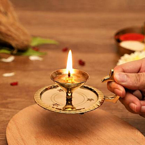 eCraftIndia Brass Akhand Diya With Glass & Option To Hold, 1 pc  
