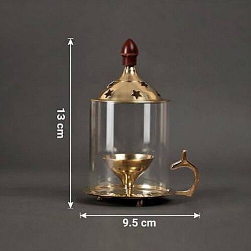 eCraftIndia Brass Akhand Diya With Glass & Option To Hold, 1 pc  