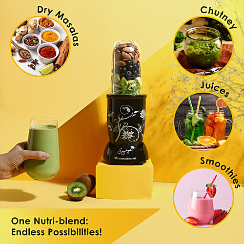 Wonderchef Nutri Blend Mixer Grinder & Blender - With Powerful 400W 22000 RPM Motor, Stainless Steel Blades, 2 Unbreakable Jars, Black, 1 pc