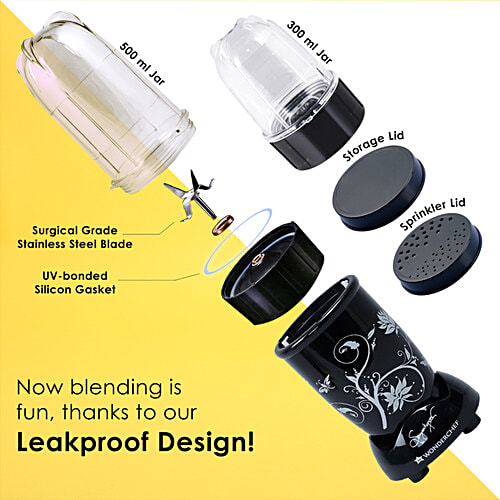 Wonderchef Nutri Blend Mixer Grinder & Blender - With Powerful 400W 22000 RPM Motor, Stainless Steel Blades, 2 Unbreakable Jars, Black, 1 pc