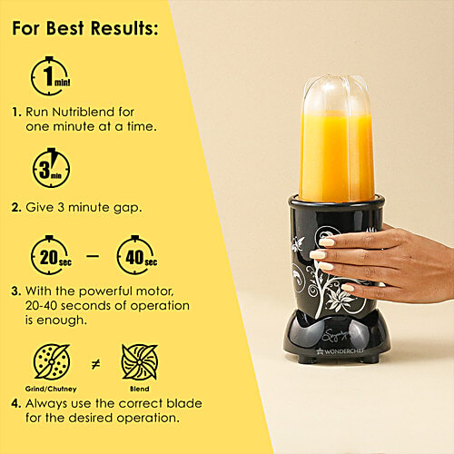 Wonderchef Nutri Blend Mixer Grinder & Blender - With Powerful 400W 22000 RPM Motor, Stainless Steel Blades, 2 Unbreakable Jars, Black, 1 pc