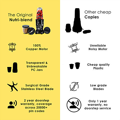 Wonderchef Nutri Blend Mixer Grinder & Blender - With Powerful 400W 22000 RPM Motor, Stainless Steel Blades, 2 Unbreakable Jars, Black, 1 pc