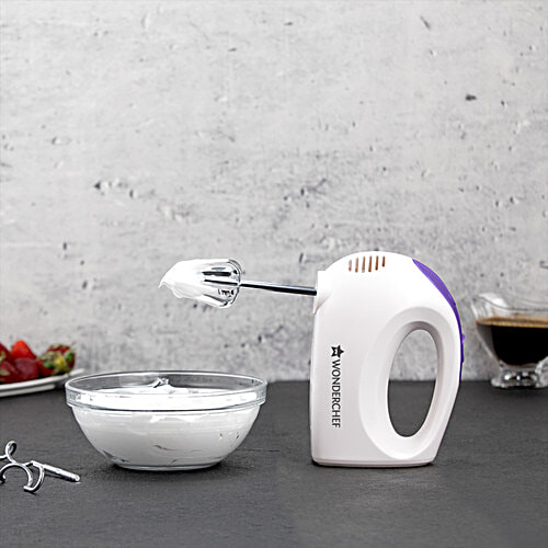 Wonderchef Acura Plus 200 W Electric Hand Blender/Mixer - 5 Speed Option With Steel Beater Whisk & Dough Kneading Hooks, White, 1 pc  5 Speed Option, Compact Light Weight, Hand Blender, Cake Maker Egg Beater, Dough Maker, Stainless Steel Beater Whisk & Dough Kneading Hooks,