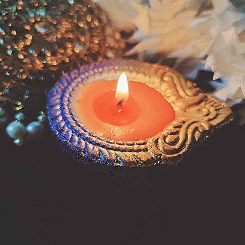 House of Festivals Rainbow Colour Clay/Mitti/Terracotta Diya - With Colourful Wax, Round, 12 pcs  