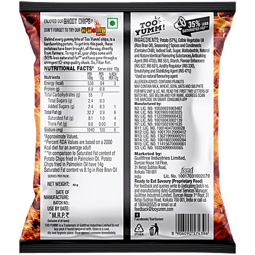 Too Yumm! Bhoot Potato Chips - Bhut Jolokia Chillies Flavoured, 82 g  No Palm Oil Snacks