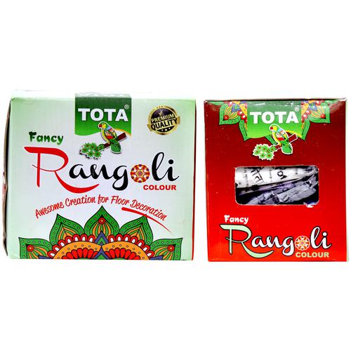 Tota Rangoli Art Colour Powder Rang - For Puja, Ceremony, Decoration, 100 g (10 pcs) With Stencil