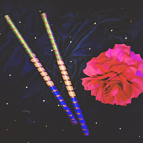 House of Festivals Three/Tiranga Colour Dandiya Sticks - For Navratri Garba, Diwali Puja, Traditional, 2 pcs
