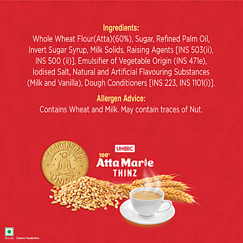 Unibic Atta Marie Thinz, 495 g  4No Less Calories Per Biscuit, No Maida, Atta, Rich In Fibre, Rich In Protein