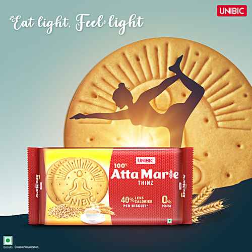 Unibic Atta Marie Thinz, 495 g  4No Less Calories Per Biscuit, No Maida, Atta, Rich In Fibre, Rich In Protein