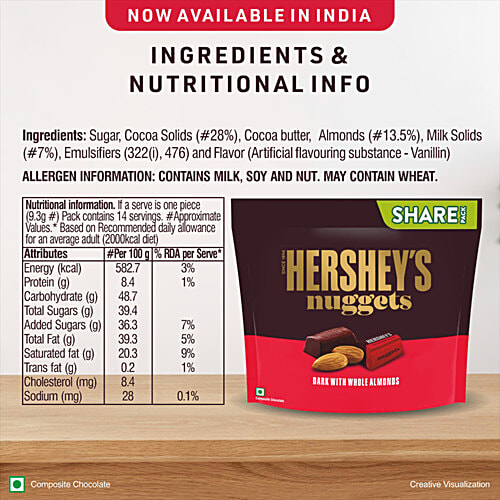 Hershey's Nuggets - Dark With Whole Almonds, 130.2 g  Deliciously Dark Cocoa Rich Chocolate