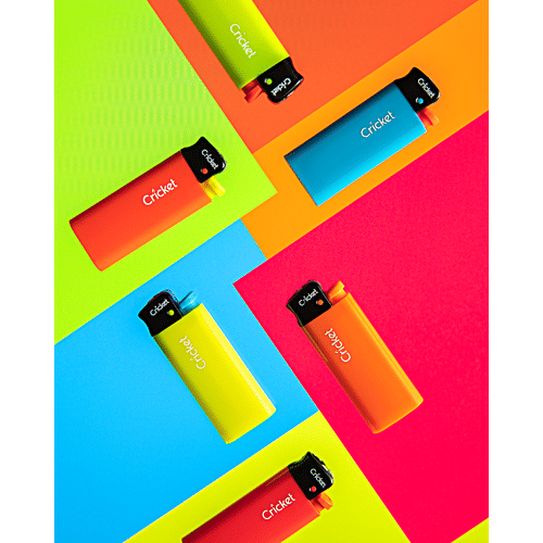 Cricket Pocket Cigarette Lighter - Mini, Fluorescent, Disposable, Assorted Colour, 1 pc  