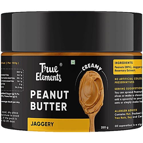 True Elements Peanut Butter Jaggery - No Preservatives, Natural, Creamy, No Palm Oil Or Vegetable Fat, 350 g  