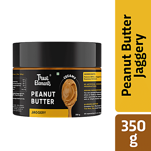 True Elements Peanut Butter Jaggery - No Preservatives, Natural, Creamy, No Palm Oil Or Vegetable Fat, 350 g  