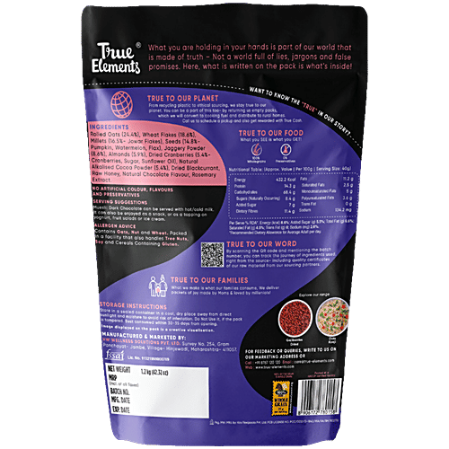 True Elements Dark Chocolate Muesli - Ready To Eat Breakfast, 26% Berries, Seeds & Nuts, High In Fibre, 1.2 kg  