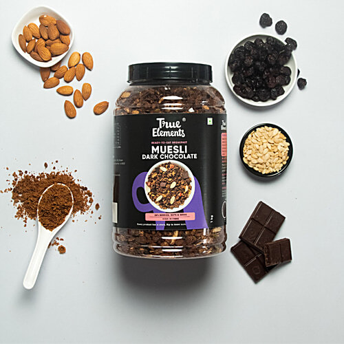 True Elements Dark Chocolate Muesli - Ready To Eat Breakfast, 26% Berries, Seeds & Nuts, High In Fibre, 1.2 kg  