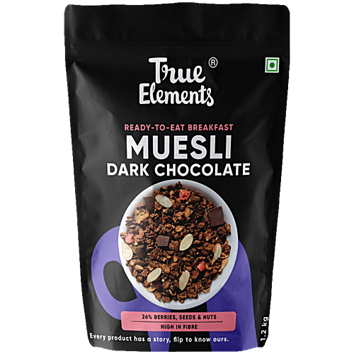 True Elements Dark Chocolate Muesli - Ready To Eat Breakfast, 26% Berries, Seeds & Nuts, High In Fibre, 1.2 kg  