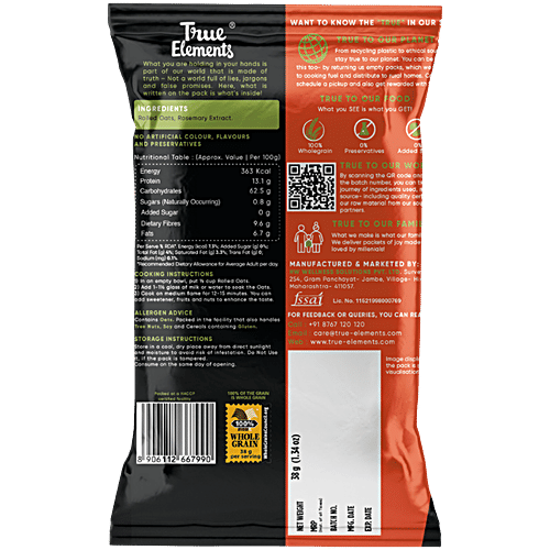 True Elements Weekly Breakfast Combo - Rolled Oats (38 g x 2) + Nuts & Berries Muesli (30 g x 2) + Baked Granola Almonds & Dark Chocolate (30 g x 2), 196 g Pillow Pouch 