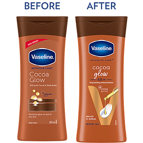 Vaseline Cocoa Glow Serum In Lotion - For Dry Skin, 200 ml 48 Hrs Moisturisation, For Glowing & Soft Skin