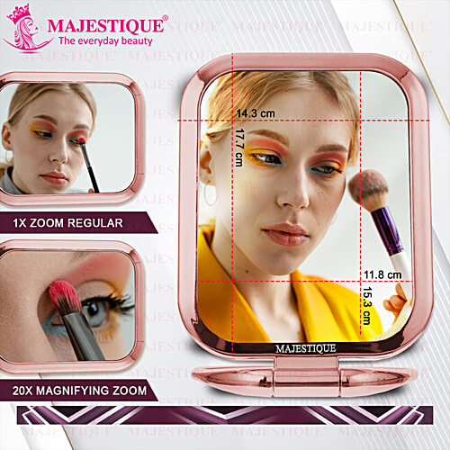 Majestique Table Top Dual Side Makeup Mirror - 1X/20X Square Magnifying Mirror, Assorted Colours, 1 pc  