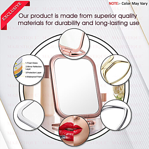 Majestique Table Top Dual Side Makeup Mirror - 1X/20X Square Magnifying Mirror, Assorted Colours, 1 pc  