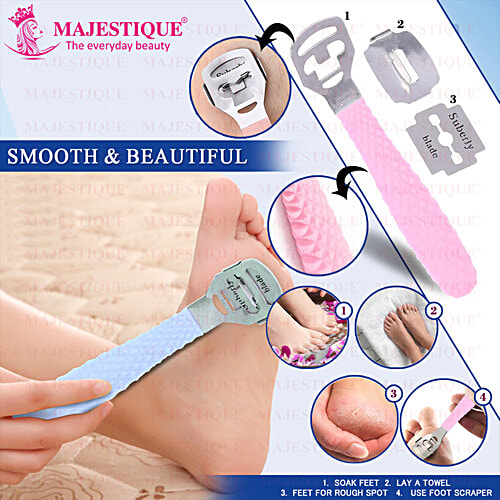 Majestique Stainless Steel Callus Shaver & Corn Cutter - With 10 Blades, Assorted Colour, 1 pc  Foot Scraper for Callus and Hard Skin