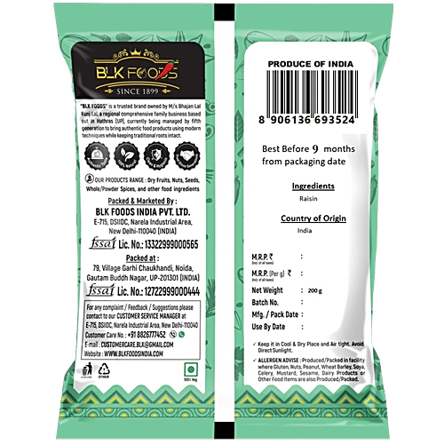 BLK Foods Raisins/Kishmish, 200 g  