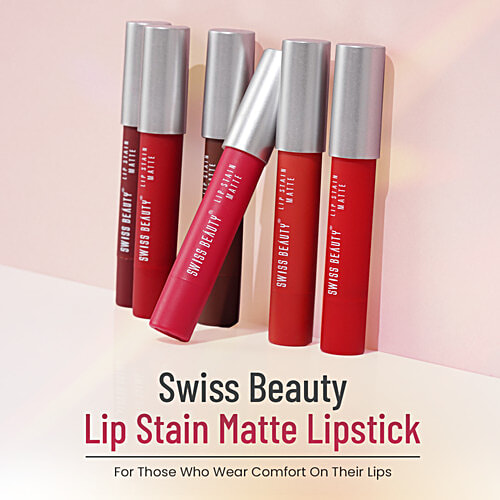 Swiss Beauty Lip Stain Matte Lipstick, 3.4 g Peaches N Cream Dermatologically Tested, Alcohol Free, Paraben Free