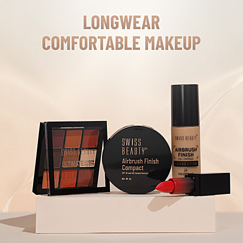 Swiss Beauty Airbrush Finish Compact With SPF 10 - 16 Hours Of Oil Control Matte Finish, 9 g Vanilla Longwear Comfortable Makeup, Mineral Oil Free, Formaldehyde Free, Paraben Free, Phthalates Free, Alcohol Free