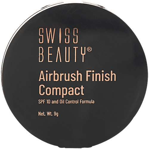 Swiss Beauty Airbrush Finish Compact With SPF 10 - 16 Hours Of Oil Control Matte Finish, 9 g Walnut Longwear Comfortable Makeup, Mineral Oil Free, Formaldehyde Free, Paraben Free, Phthalates Free, Alcohol Free