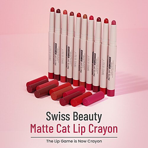 Swiss Beauty Matte Cat Lip Crayon, 1.5 g Flattering Peach Transfer Proof Lightweight, Enriched With Jojoba & Vitamin E
