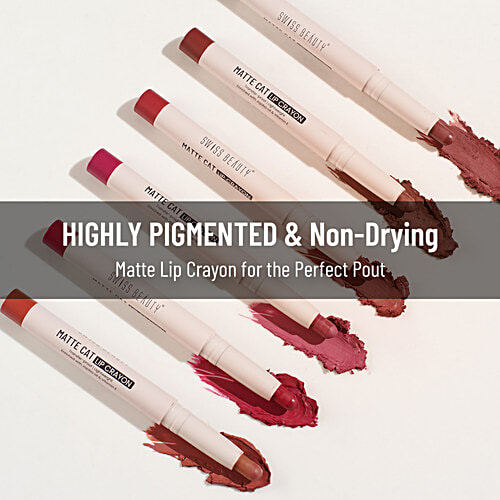 Swiss Beauty Matte Cat Lip Crayon, 1.5 g Flattering Peach Transfer Proof Lightweight, Enriched With Jojoba & Vitamin E