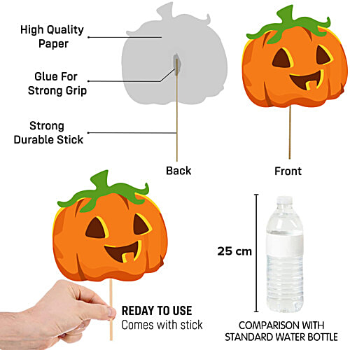 Party Propz Halloween Theme Decoration Kit, 73 pcs (25 Orange & Black Balloons Each, 1 Banner, 22 Photobooth Props) 