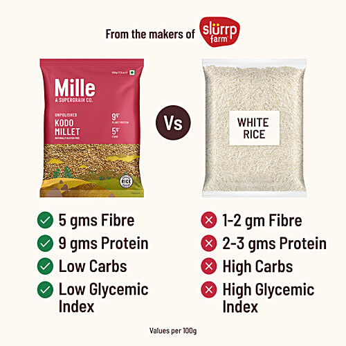 Mille Unpolished Kodo Millet, 500 g Naturally Gluten Free, Kodra, Varagu, Arikelu, Hark, Varigu,Gluten Free, High Plant Protein and Fibre, Dosa, Uttapam, Dhokla Batter Replacement, Vegan