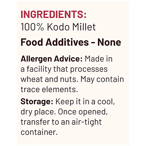 Mille Unpolished Kodo Millet, 500 g Naturally Gluten Free, Kodra, Varagu, Arikelu, Hark, Varigu,Gluten Free, High Plant Protein and Fibre, Dosa, Uttapam, Dhokla Batter Replacement, Vegan