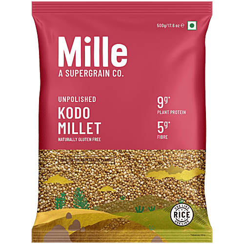 Mille Unpolished Kodo Millet, 500 g Naturally Gluten Free, Kodra, Varagu, Arikelu, Hark, Varigu,Gluten Free, High Plant Protein and Fibre, Dosa, Uttapam, Dhokla Batter Replacement, Vegan