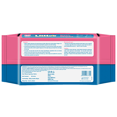 Little's Soft Cleansing Baby Wipes, 80 pcs Clinically Tested, Paraben Free, Alcohol Free, Vitamin E