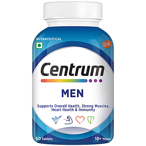 Centrum Men With Grape Seed Extract, Vitamin C & 22  Vital Nutrients For Overall Health, Strong Muscles & Immunity, 50 pcs  World's No.1 Multivitamin