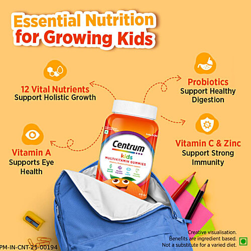 Centrum Kids Gummies With Probiotic, Vitamin C & 11 Other Nutrients For Immunity, Healthy Digestion & Eye Health, 30 pcs  Worlds No.1 Multivitamin