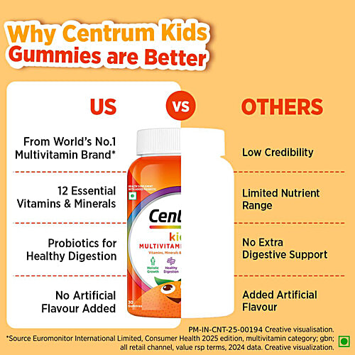 Centrum Kids Gummies With Probiotic, Vitamin C & 11 Other Nutrients For Immunity, Healthy Digestion & Eye Health, 30 pcs  Worlds No.1 Multivitamin