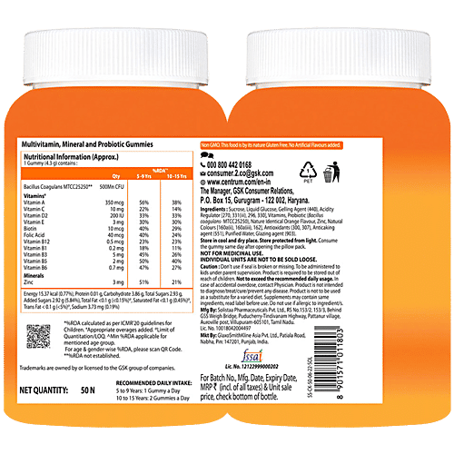 Centrum Kids Gummies With Probiotic, Vitamin C & 11 Other Nutrients For Immunity, Healthy Digestion & Eye Health, 50 pcs  World's No.1 Multivitamin