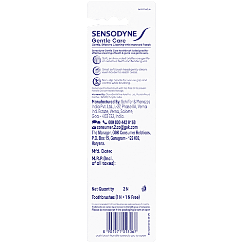 Sensodyne Gentle Care Toothbrush For People With Sensitive Teeth - Soft & Effective Cleaning, 1 pc (Buy 1 Get 1 Free) 