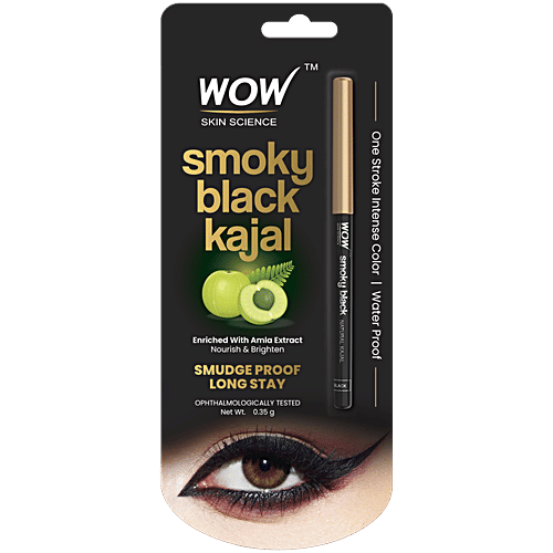 Wow Skin Science Smoky Black 90% Natural Kajal - Water Proof & Smudge Proof, Long Lasting, 0.35 g  No Parabens & Mineral Oils