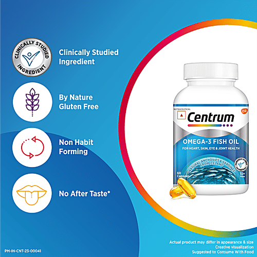 Centrum Omega 3 Fish Oil With EPA & DHA For Heart, Skin, Eye & Joint Health, 60 pcs  Natural Anchovies & Sardines From Iceland