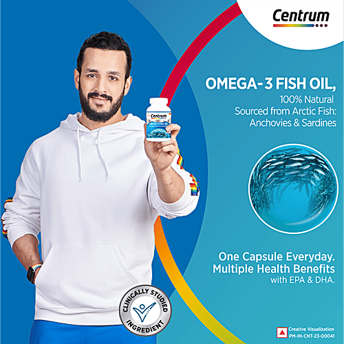 Centrum Omega 3 Fish Oil With EPA & DHA For Heart, Skin, Eye & Joint Health, 60 pcs  Natural Anchovies & Sardines From Iceland