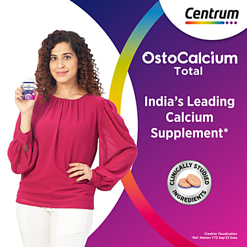 Centrum OstoCalcium Total - Vit D & Calcium To Support Strong Bones, Health Supplement, 30 pcs  Vegetarian, Non Gmo, Gluten Free, Non-Habit Forming