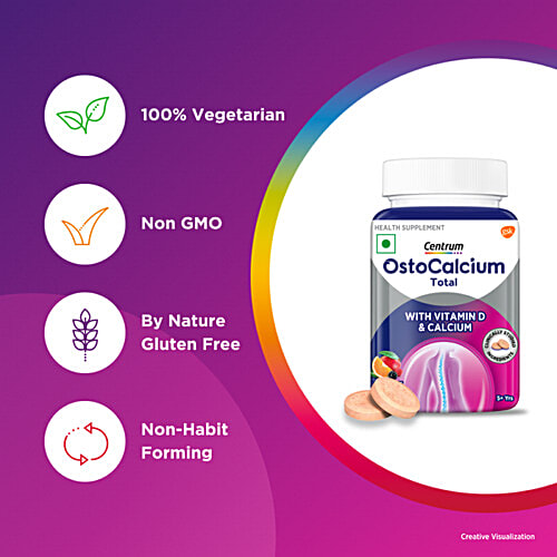 Centrum OstoCalcium Total - Vit D & Calcium To Support Strong Bones, Health Supplement, 30 pcs  Vegetarian, Non Gmo, Gluten Free, Non-Habit Forming