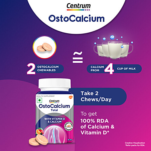 Centrum OstoCalcium Total - Vit D & Calcium To Support Strong Bones, Health Supplement, 30 pcs  Vegetarian, Non Gmo, Gluten Free, Non-Habit Forming