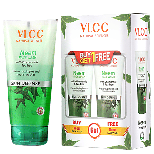 VLCC Neem Face Wash, Fights Acne & Pimples, 150 ml (Buy 1 Get 1 Free) Prevents Pimples & Nourishes Skin
